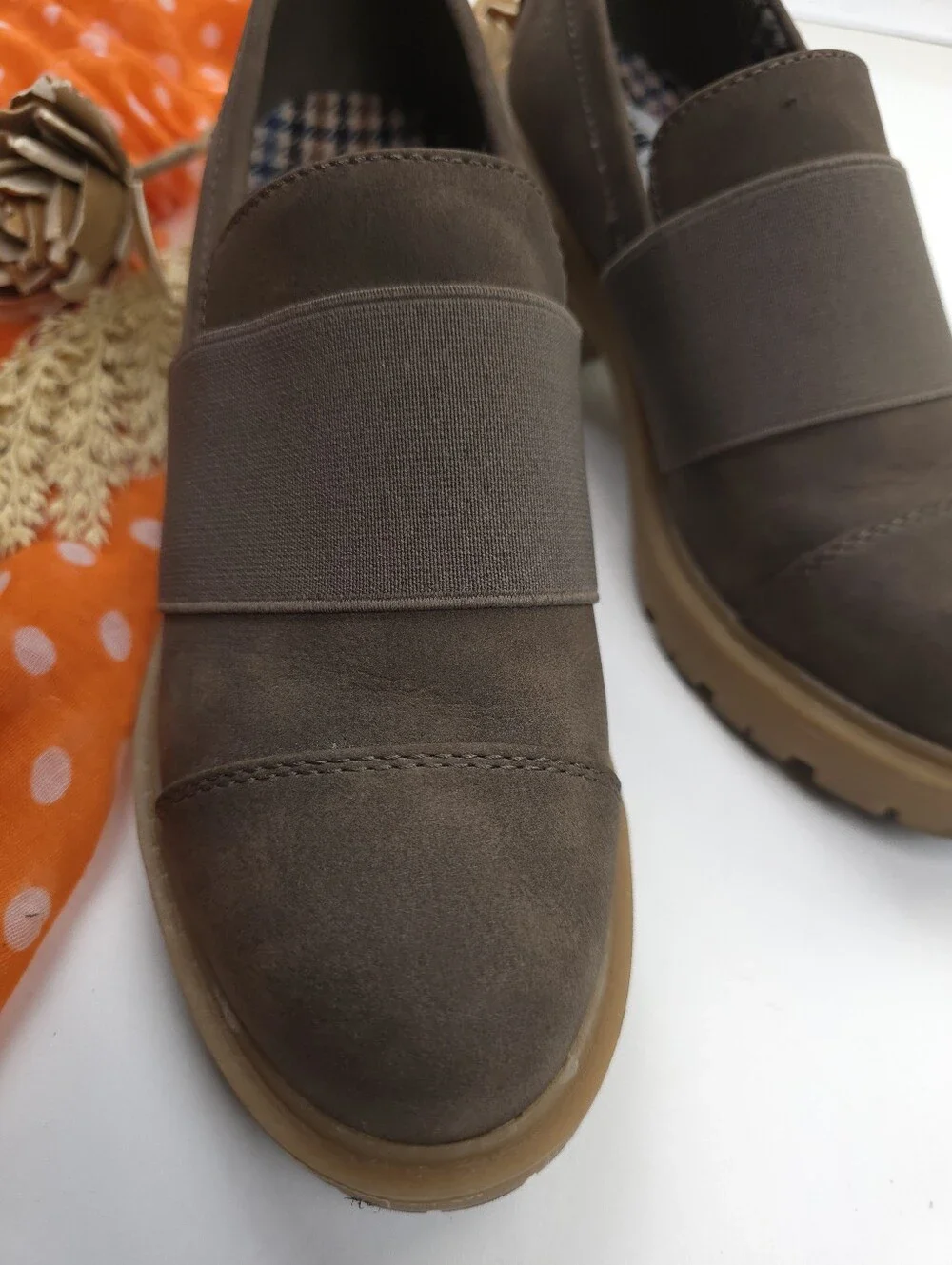 MUK LUKS Men's Brown Elastic Slip-On Chunky Heel Shoes 7½